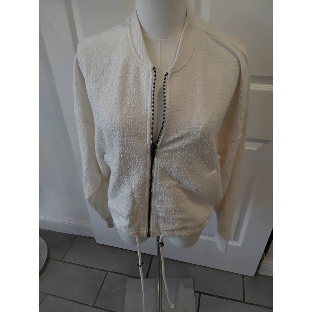 Steve Madden Womens White Textured Boucle Zip Up‎ Bomber Jacket XS BN12908R